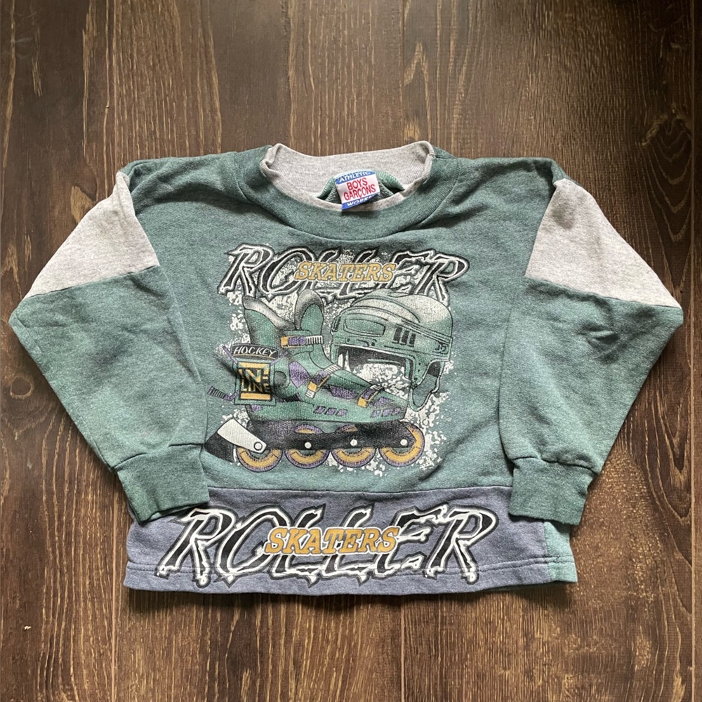 Vintage  Kids' Green and Gray Graphic Sweater